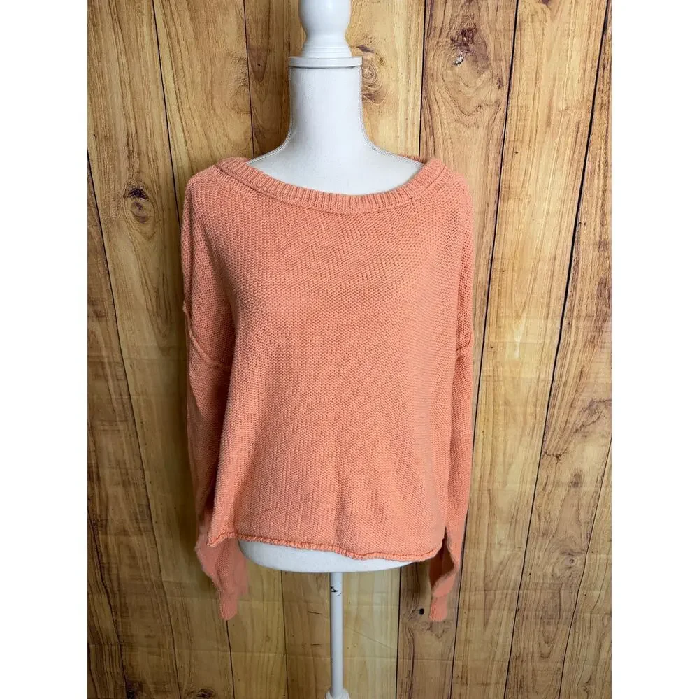 Free People Oversized Knit Boxy Peach Pullover Sweater Women's Size L